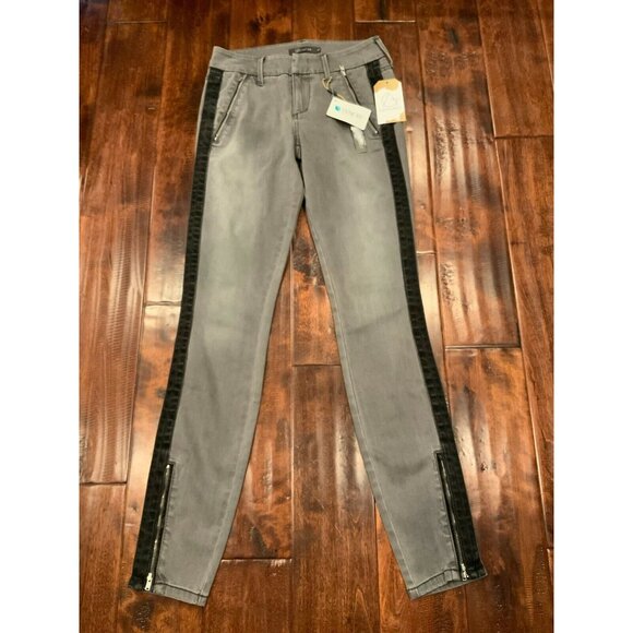 Level 99 Gray Skinny Jeans W/ Black Side Stripe and Zipper Detail, Size 24 - Picture 1 of 8